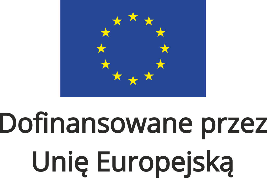 Flaga UE i napis Dofinansowane przez Unię Europejską